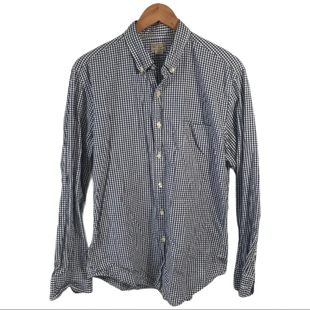 BF172 Men’s J. Crew Preppy Gingham Print Beach Button Down Shirt L